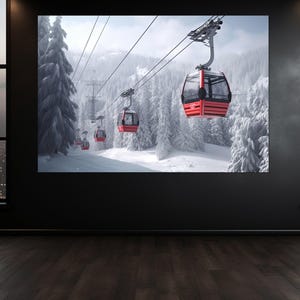 Large Winter Wall Decor, Ski Lift Canvas Print, Scenic Ski Lift Wall Art, Winter Cable Car Print, Scenic Winter Art, Ready to Hang