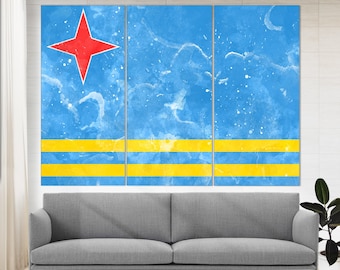 Aruba Flagge Leinwanddruck, Aruba Wandkunst, Flagge von Aruba Druck