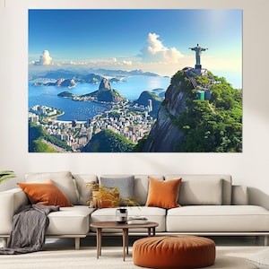 Canvasafdruk Rio de Janeiro, grote skyline Rio de Janeiro, Brazilië, Christus de Verlosser, Rio Wall Art, Rio poster, ingelijst en klaar om op te hangen