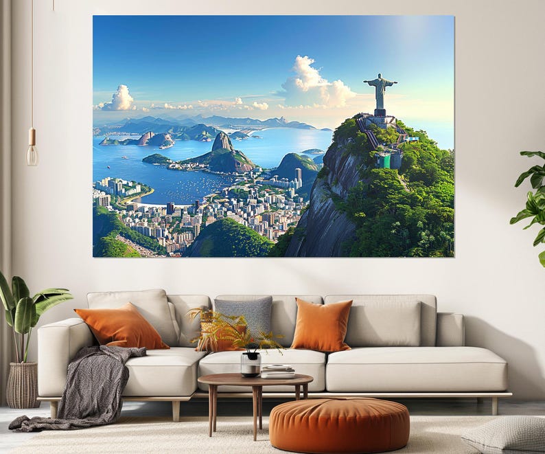 Rio De Janeiro Canvas Print, Large Rio De Janeiro Skyline, Brazil, Christ the Redeemer, Rio Wall Art, Rio Poster, Framed and Ready to Hang image 1