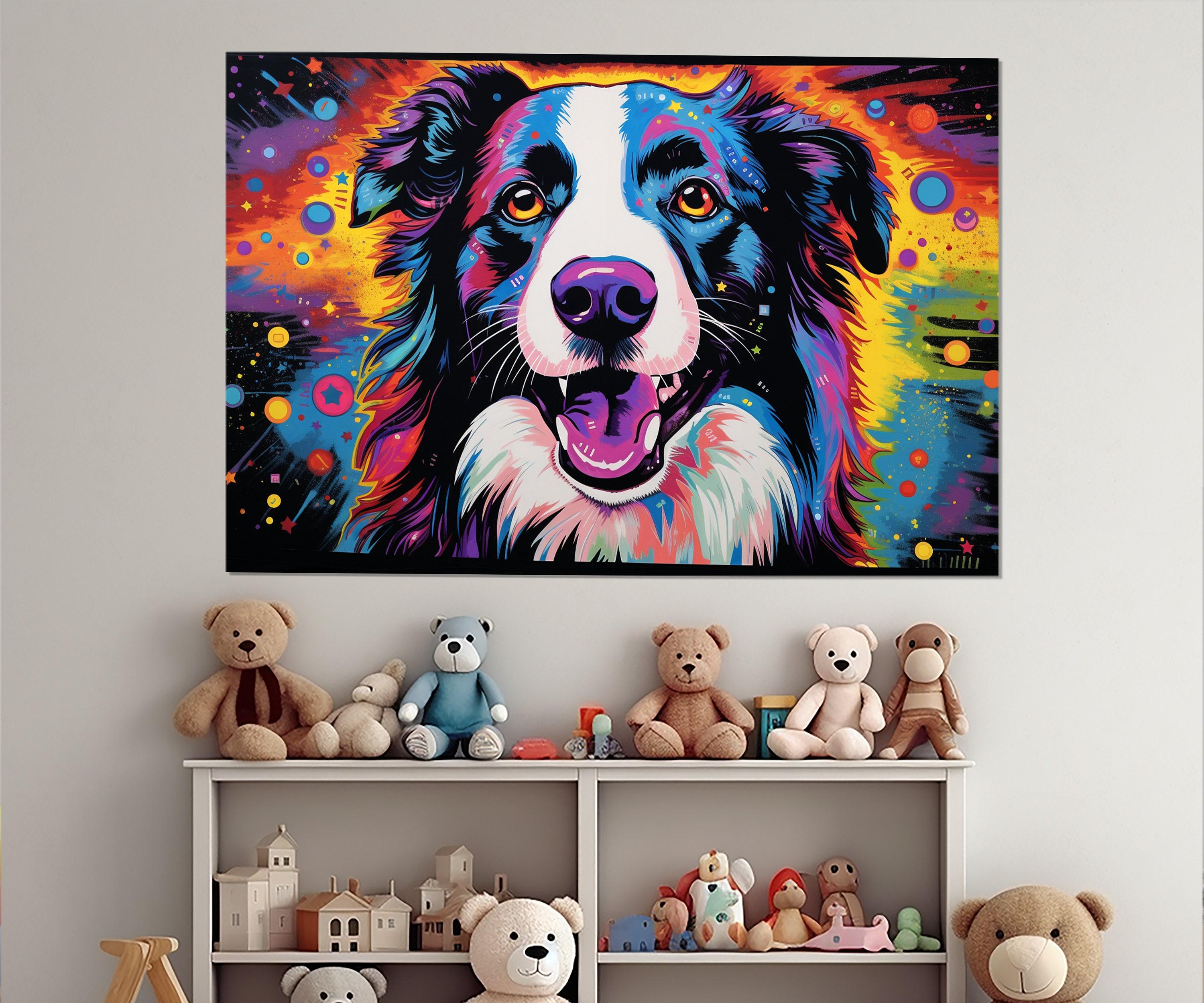 Border Collie Canvas Print, Border Collie Pop Art Painting, Nursery Wall Art, Collie Owner Gift, Framed and Ready to Hang