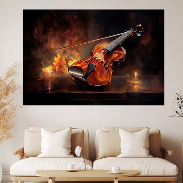 Peinture de violon, Impression sur toile de violon, Art mural de violon, Cadeau de musicien, Cadeau de violoniste, Encadré et prêt à accrocher