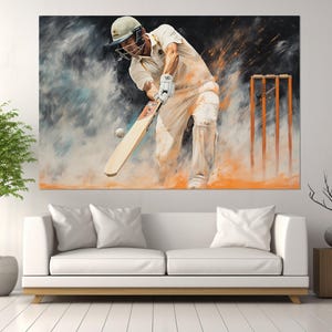 Impressão em tela de pintura de críquete, arte abstrata de parede de críquete, presente para jogador de críquete, presente para fã de críquete, emoldurado e pronto para pendurar