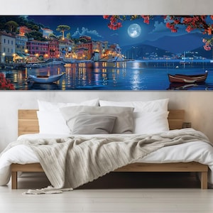 Scenic Lake Como Evening Painting Canvas Print, Italy Wall Art, Lake Como Panorama, Como Wall Art, Alpine Lake Print, Framed & Ready to Hang