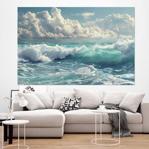 風景の海のキャンバスアート、海の波のキャンバスプリント、海の波の絵画、海のウォールアート、海水ウォールアート、額入りですぐに掛けられます。 画像 4