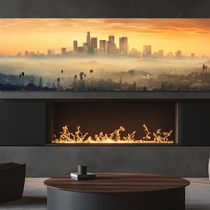 Misty Los Angeles Painting Canvas Print, Abstract Los Angeles Wall Art, Foggy Los Angeles Print, Los Angeles Poster, Framed & Ready to Hang