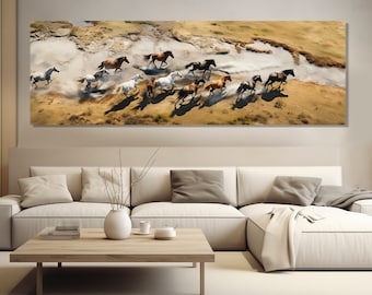 Herd of Horses Canvas Print, Wild Horses Wall Art, Running Horses Painting, Framed and Ready to Hang