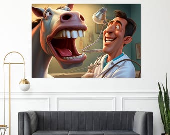 Kids Dentistry Wall Decor, Funny Dentist Canvas Print, Framed and Ready to Hang