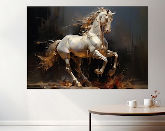White Horse Painting Canvas Print, Horses Wall Art, Horses Canvas Art, Framed and Ready to Hang
