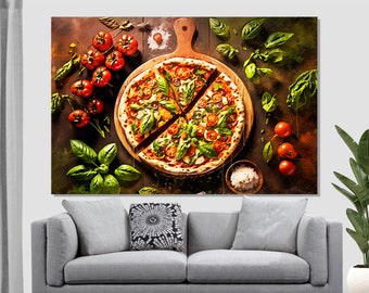 Pizza Watercolor Canvas Print, Pizza Wall Art, Pizzeria Decor, Kitchen Wall Decor, Pizza Canvas Art