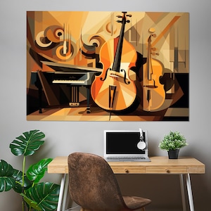 Cello and Piano Abstract Canvas Print, Minimalist Music Canvas Art, Cello Wall Art, Pianist Gift, Cellist Gift, Framed and Ready to Hang
