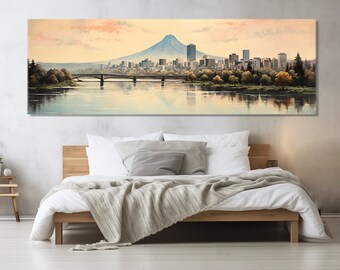 Abstract Portland Painting Canvas Print, Portland Wall Art, Portland Skyline, Portland Poster, Portland Wall Decor, Framed and Ready to Hang