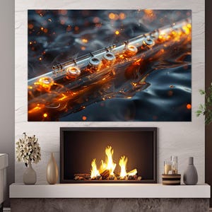 Abstract Flute Painting Canvas Print, Flute Wall Art, Flute Player Gift, Music Class Decor, Flutist Gift, Framed and Ready to Hang