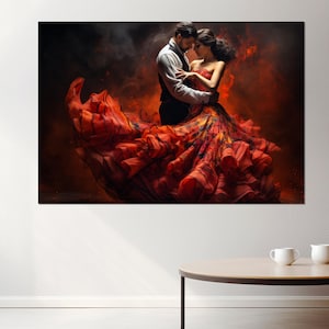 Flamenco Tanzendes Paar Leinwanddruck, Tanzendes Paar, Vintage Tanz Malerei, gerahmt und fertig zum Aufhängen