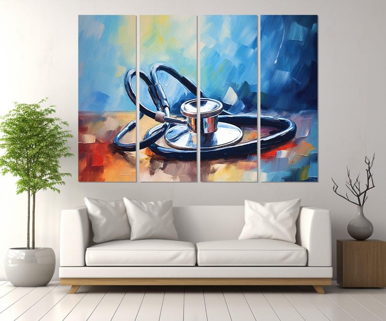 Stethoscope Painting Canvas Print, Therapist Gift, Hospital Wall Art, Framed and Ready to Hang image 5