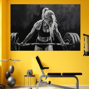 Fitness Wall Art, Black and White Women Workout Motivation, Gym Wall Decor, Fitness Canvas Art, Crossfit Canvas Art, Framed & Ready to Hang