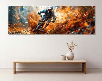 Mountain Bike Painting Canvas Print, Downhill Bike Wall Art, Downhill Bike Painting, Mountain Biker Gift, Framed and Ready to Hang