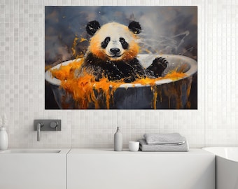 Niedlicher Panda in der Badewanne Gemälde Leinwand, Badezimmer Wand Kunst, Baby Zimmer Dekor