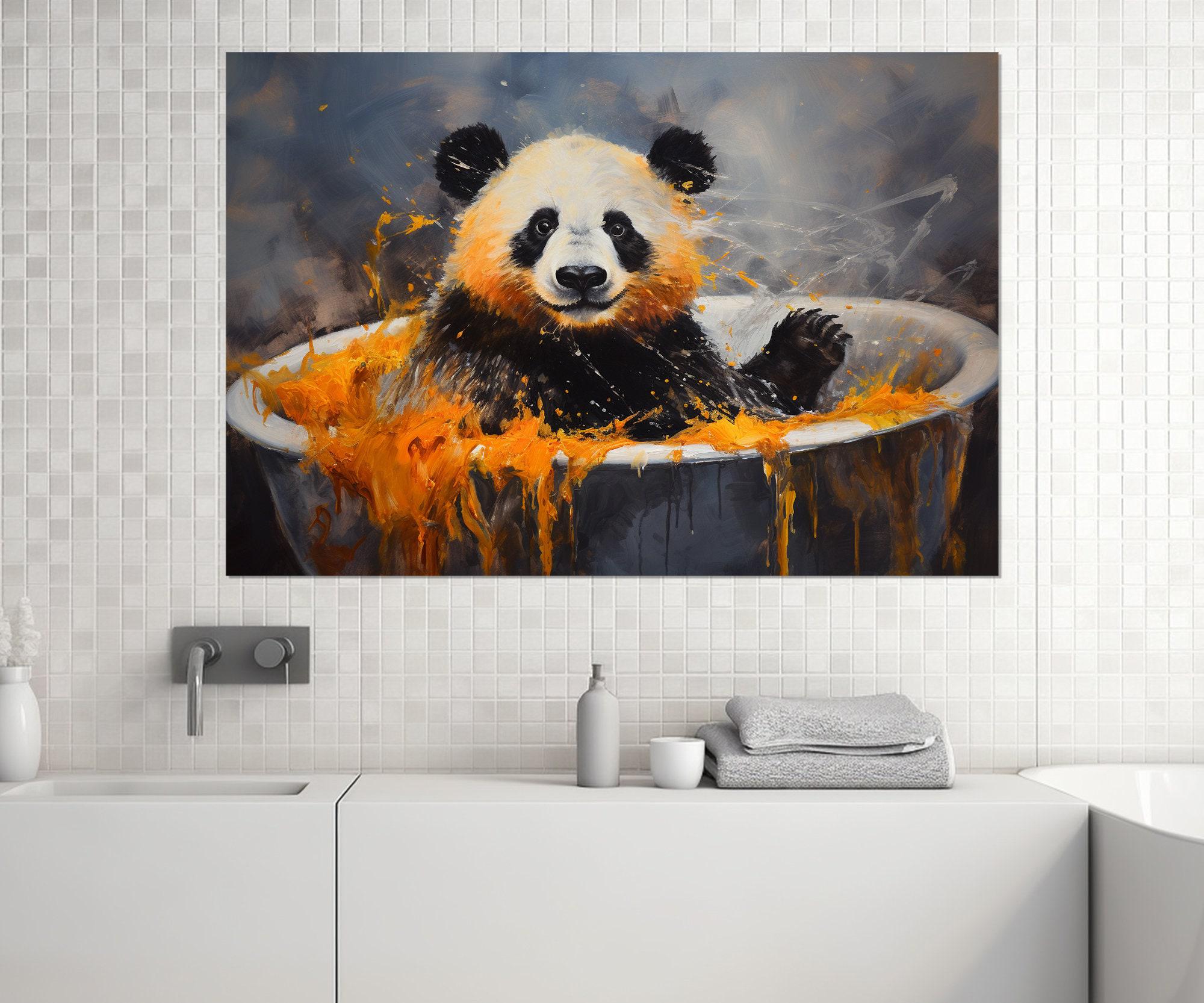 Cute Panda in the Bathtub Painting Canvas Print, Bathroom Wall Art ...