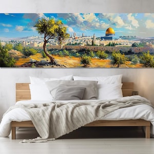 Old Jerusalem Abstract Canvas Print, Ancient Jerusalem Watercolor Print, Israel Painting, Large Jerusalem Poster, Framed & Ready to Hang