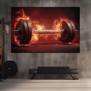 Dumbbell in Flame Canvas Print, Fitness Wall Art, Workout Motivation, Gym Wall Decor, Dumbbell in Fire Painting, Framed and Ready to Hang