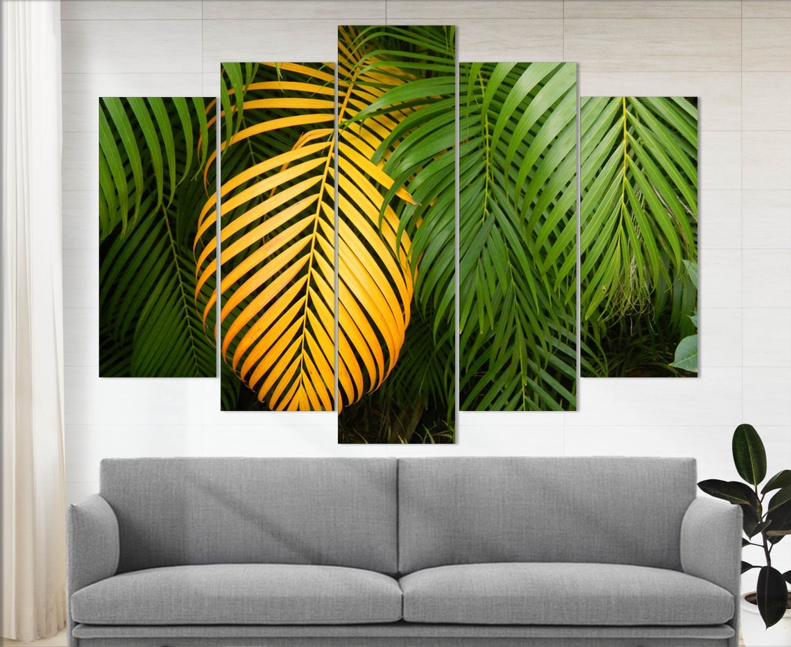 Tropical Canvas Art Yellow Leaf Canvas Print Palm Leaves Etsy