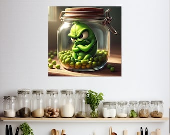 Sad Peas in a Jar Canvas Print, Funny Kitchen Wall Decor, Kitchen Wall Art, Vegetables Poster,Housewife Gift, Framed & Ready to Hang
