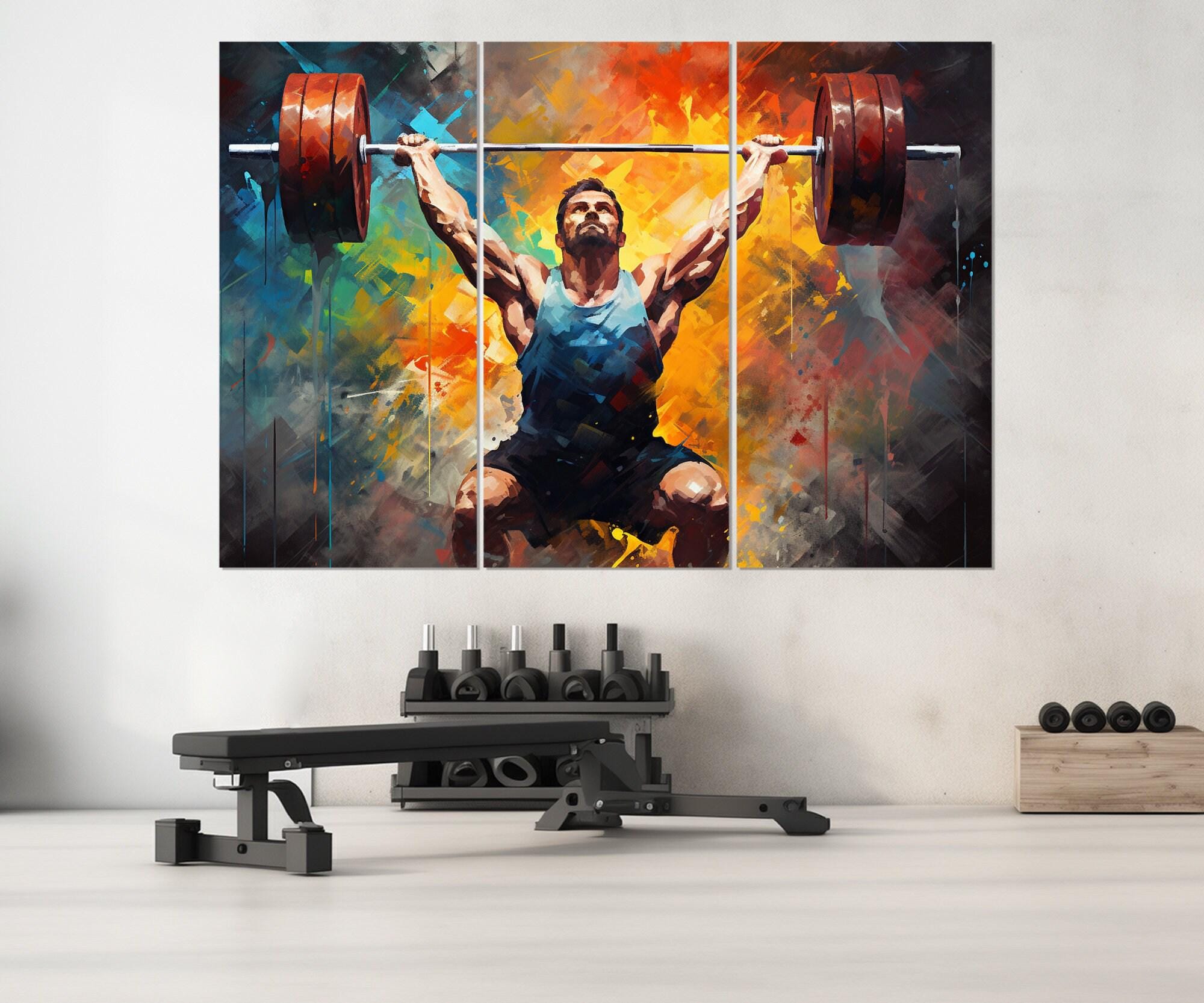 Quadri Modulari 5 Pezzi Su Tela - Manubri Palestra Fitness - Stampe Moderne Per Arredo Soggiorno - Decorazioni Da Parete Senza Cornice - 3