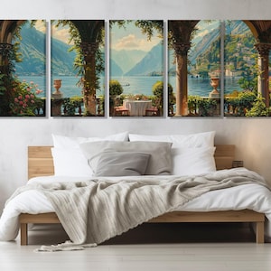Lake Como Coast Oil Painting Canvas Print in a Vintage Style, Italy Wall Art, Lake Como Panorama, Lake Como Poster, Framed & Ready to Hang image 4