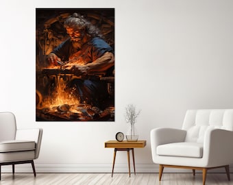 Hephaestus - God of Blacksmiths, Carpenters, Fire, Metallurgy and Sculpture Canvas Print, Greek Mythology, Hephaestus Print, Ready to Hang