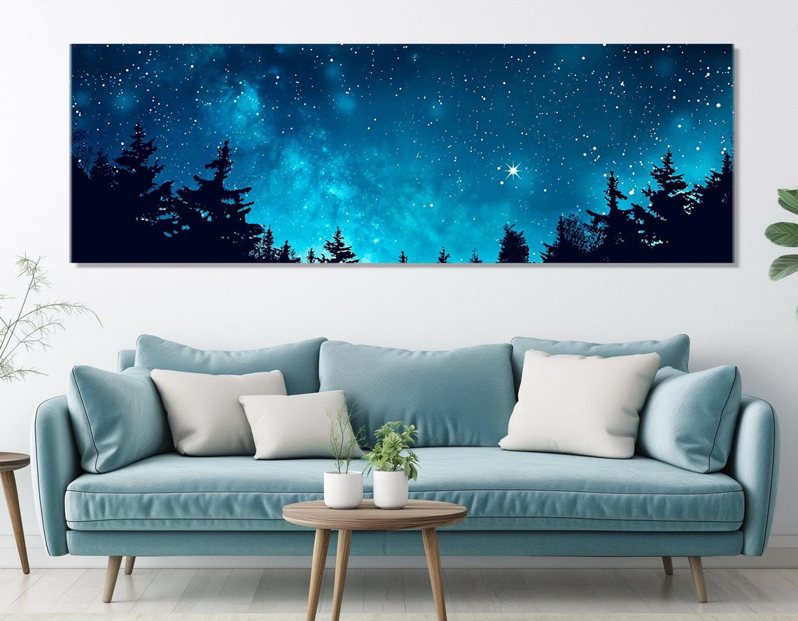 Large Starry Sky Over Forest Canvas Print, Night Sky Wall Art, Starry ...