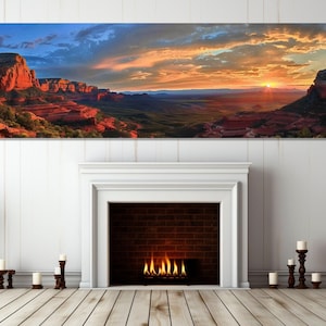 Impresión en lienzo de Atardecer sobre Red Rocks, Arizona, Arte mural grande de Arizona, Pintura de Sedona Rocks, Arte mural de Sedona, Enmarcado y listo para colgar