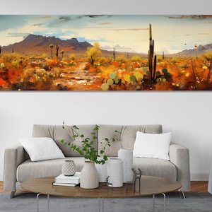 Dipinto dell'Arizona, ampia stampa su tela del deserto dell'Arizona, arte murale del deserto di Sonora, incorniciata e pronta da appendere