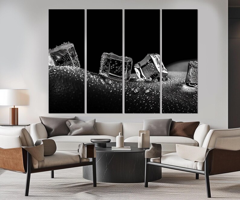 Arte mural erótico, impresión erótica abstracta en lienzo, arte mural sexy en blanco y negro, impresión de cubitos de hielo sobre cuerpo desnudo, enmarcada y lista para colgar. imagen 7