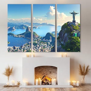 Rio De Janeiro Canvas Print, Large Rio De Janeiro Skyline, Brazil, Christ the Redeemer, Rio Wall Art, Rio Poster, Framed and Ready to Hang image 3