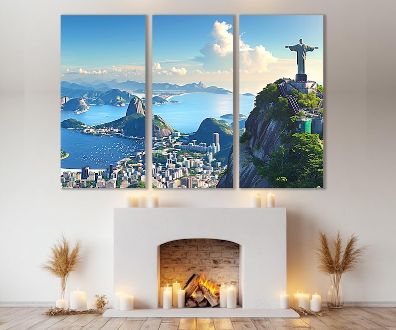 Rio De Janeiro Canvas Print, Large Rio De Janeiro Skyline, Brazil, Christ the Redeemer, Rio Wall Art, Rio Poster, Framed and Ready to Hang image 3