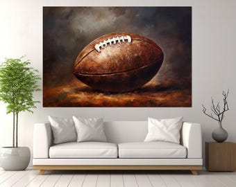 Vintage Football Ball Painting Canvas Print, Retro Football Wall Art, Football Wall Decor, Football Player Gift, Framed and Ready to Hang