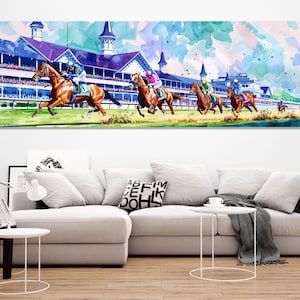 Arte de pared abstracto de carreras de caballos, impresión en lienzo de carreras de caballos, pintura de carreras de caballos, regalo para fanáticos de las carreras de caballos, enmarcado y listo para colgar