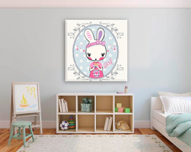 Nursery Cartoon Animal Rabbit Elephant Art Canvas Poster Kid