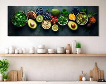 Healthy Food Canvas Print, Modern Kitchen Wall Art, Large Food Painting, Framed and Ready to Hang