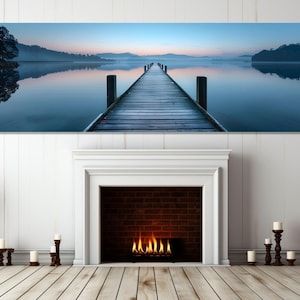 Scenic Wooden Lake Bridge Canvas Print, Large Lake Painting, Evening Lake Wall Art, Nature Landscape Canvas Print, Framed and Ready to Hang