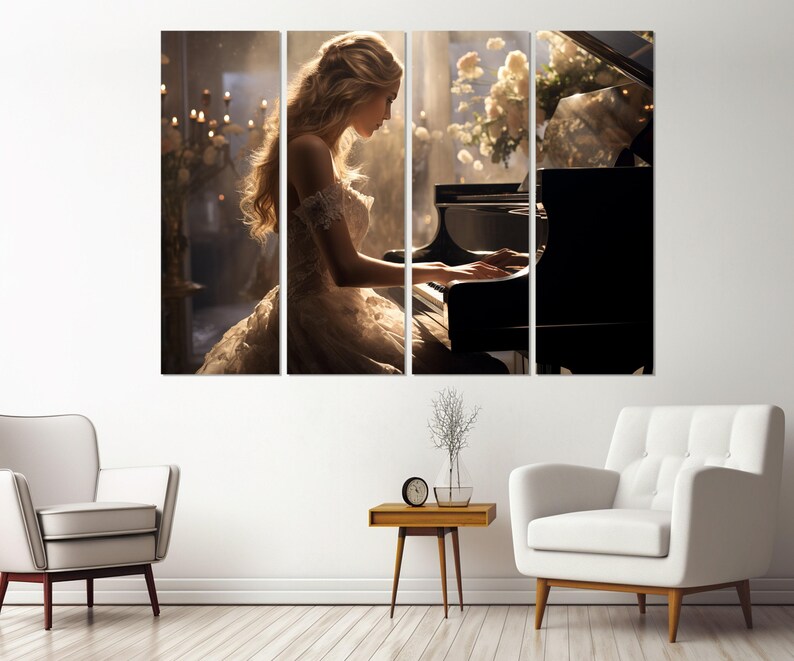 Beautiful Pianist Girl Canvas Print, Piano Wall Art, Musician Gift, Pianist Gift, Framed and Ready to Hang image 3
