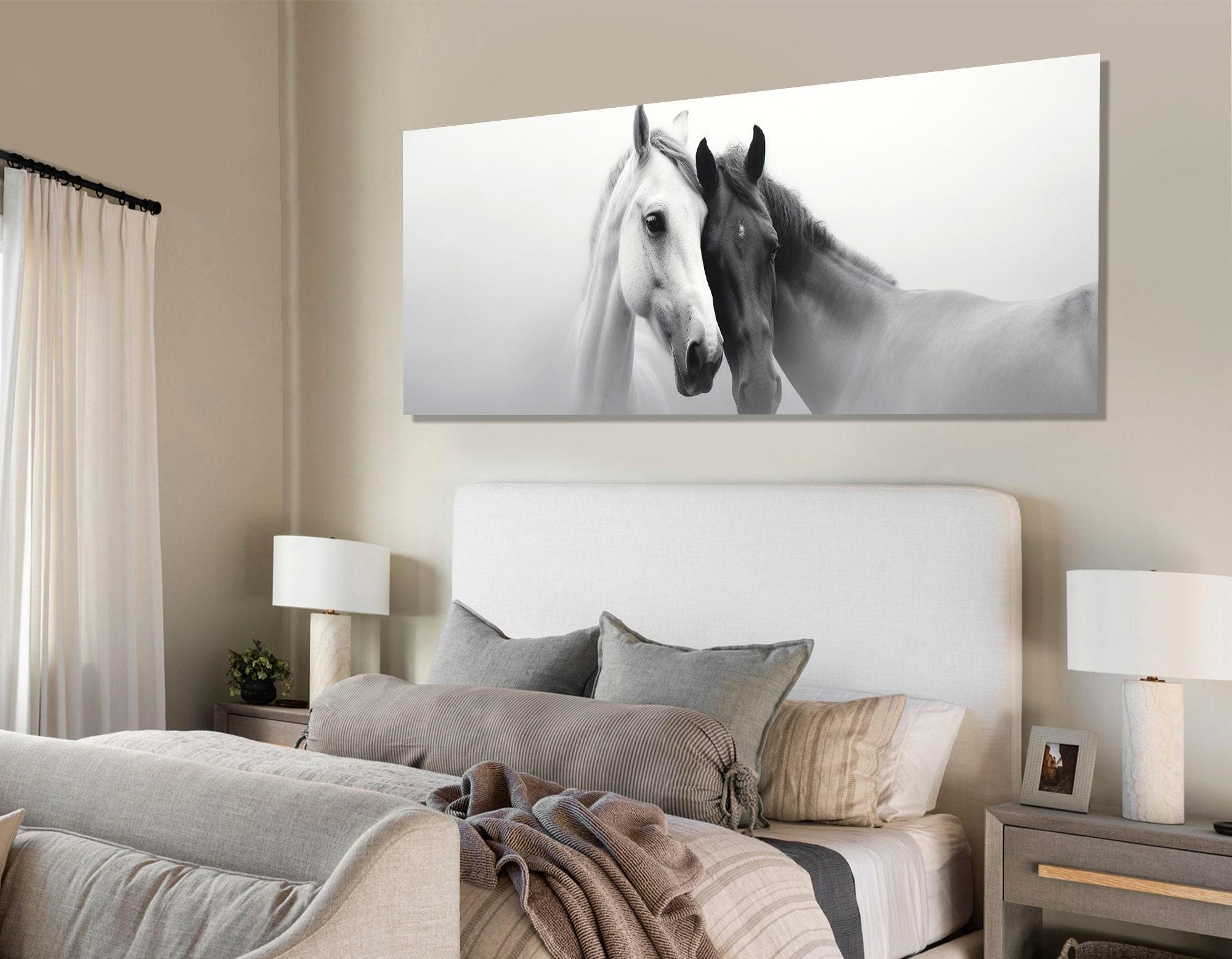 Black and White Horses in Love Canvas Print, Large Romantic Wall Art ...