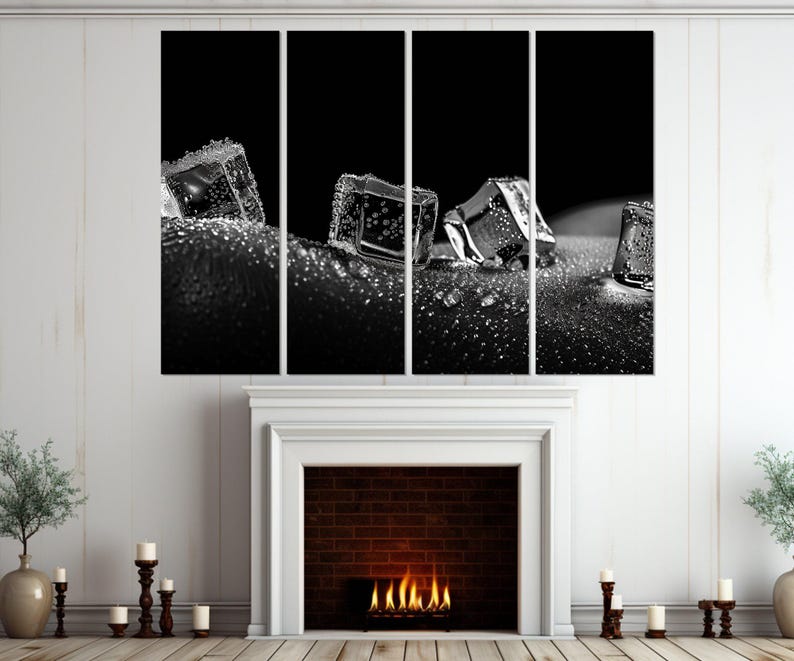 Arte mural erótico, impresión erótica abstracta en lienzo, arte mural sexy en blanco y negro, impresión de cubitos de hielo sobre cuerpo desnudo, enmarcada y lista para colgar. imagen 5