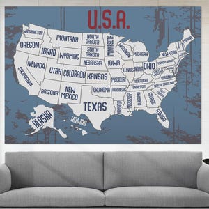 Impression sur toile de carte des Etats-Unis, art mural des Etats-Unis, art de toile de carte des Etats-Unis, carte de voyage des Etats-Unis d'épingle, art mural des Etats-Unis, cadeau de voyageur
