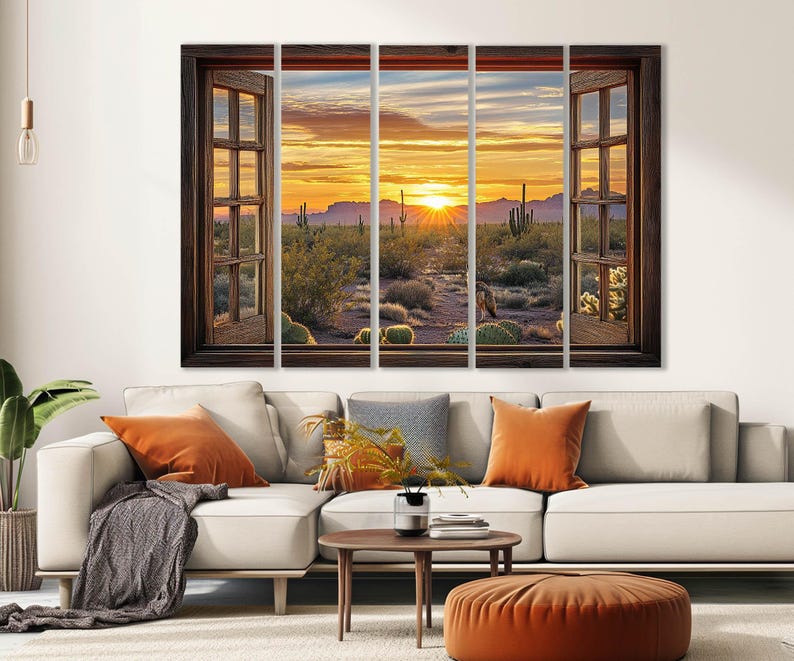 Window Picture Desert Open Window With the Sonoran Desert Sunset View Canvas Print, Arizona ...