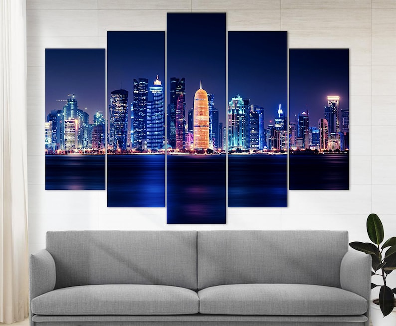 Doha Skyline Doha Canvas Print Qatar Print Doha Wall Decor Etsy