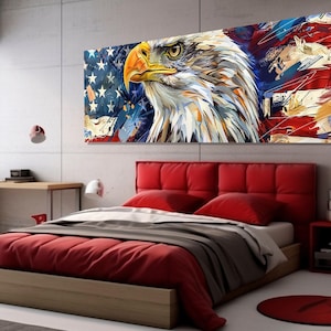 American Bald Eagle Abstract Painting Canvas Print, Bald Eagle Wall Art, Abstract Patriotic Wall Decor, Framed and Ready to Hang