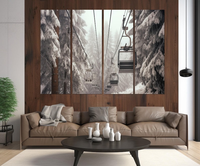 Large Ski Lift Canvas Print, Scenic Ski Lift Wall Art, Winter Cable Car ...