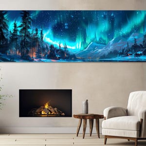 Northern Lights Wall Art, Aurora Borealis Canvas Print, Northern Lights Painting, Framed and Ready to Hang